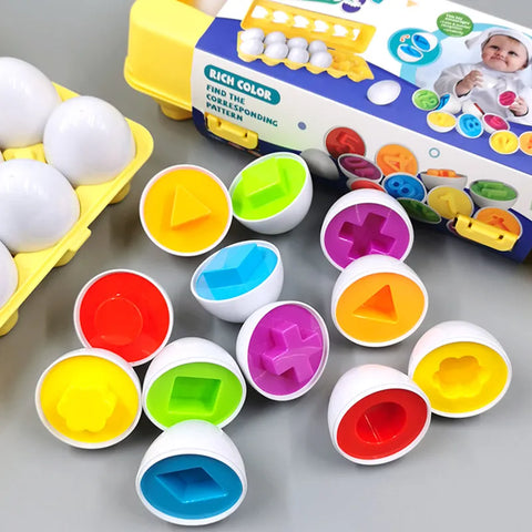 Jouet pour enfant, 6- 12 oeufs de poules, jouet sensoriel pour les tout-petits, Montessori, Motricité fine - Trieur de couleurs et de formes